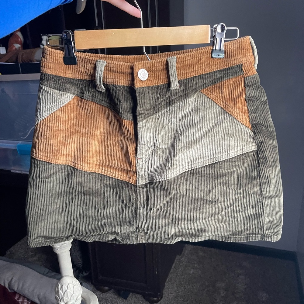 American Eagle Outfitters Corduroy Skirt in Brown and Green